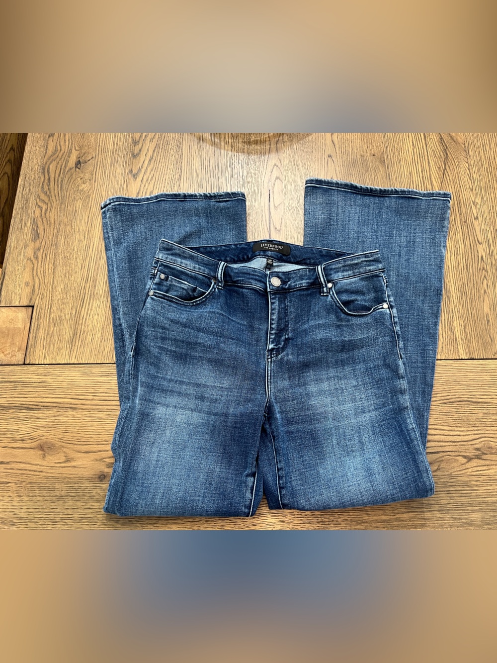 Like New! Womens Liverpool Hannah Flare - Dark Blue Stretch Denim Jeans - 14W